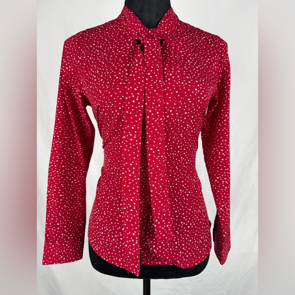 Red Polka Dot Long Sleeve Blouse with Tie able Bow